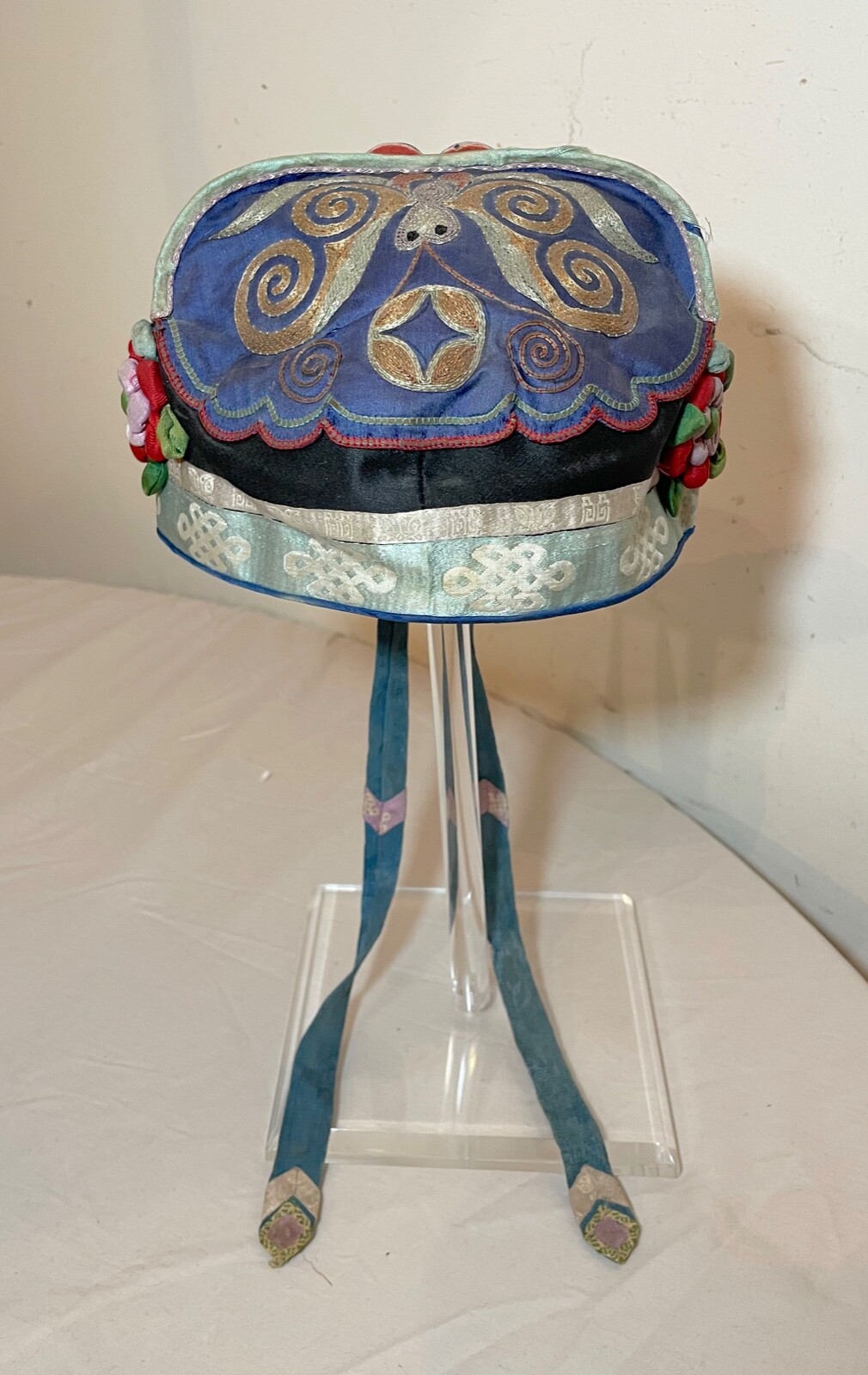 Antique 1800’s Chinese metal Embroidered Silk Children’s festival parade Hat