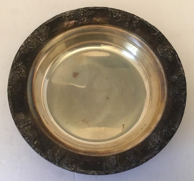 Vintage Academy Silver Serving Bowl Raised Grape Design On Edge