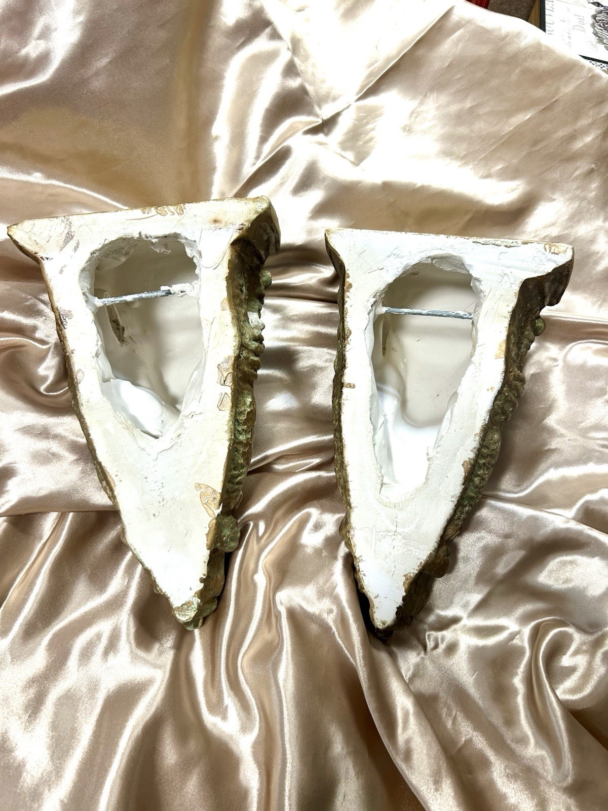 Vintage Gold Chalkware Neoclassical Maiden Wall Corbels Shelf Pair