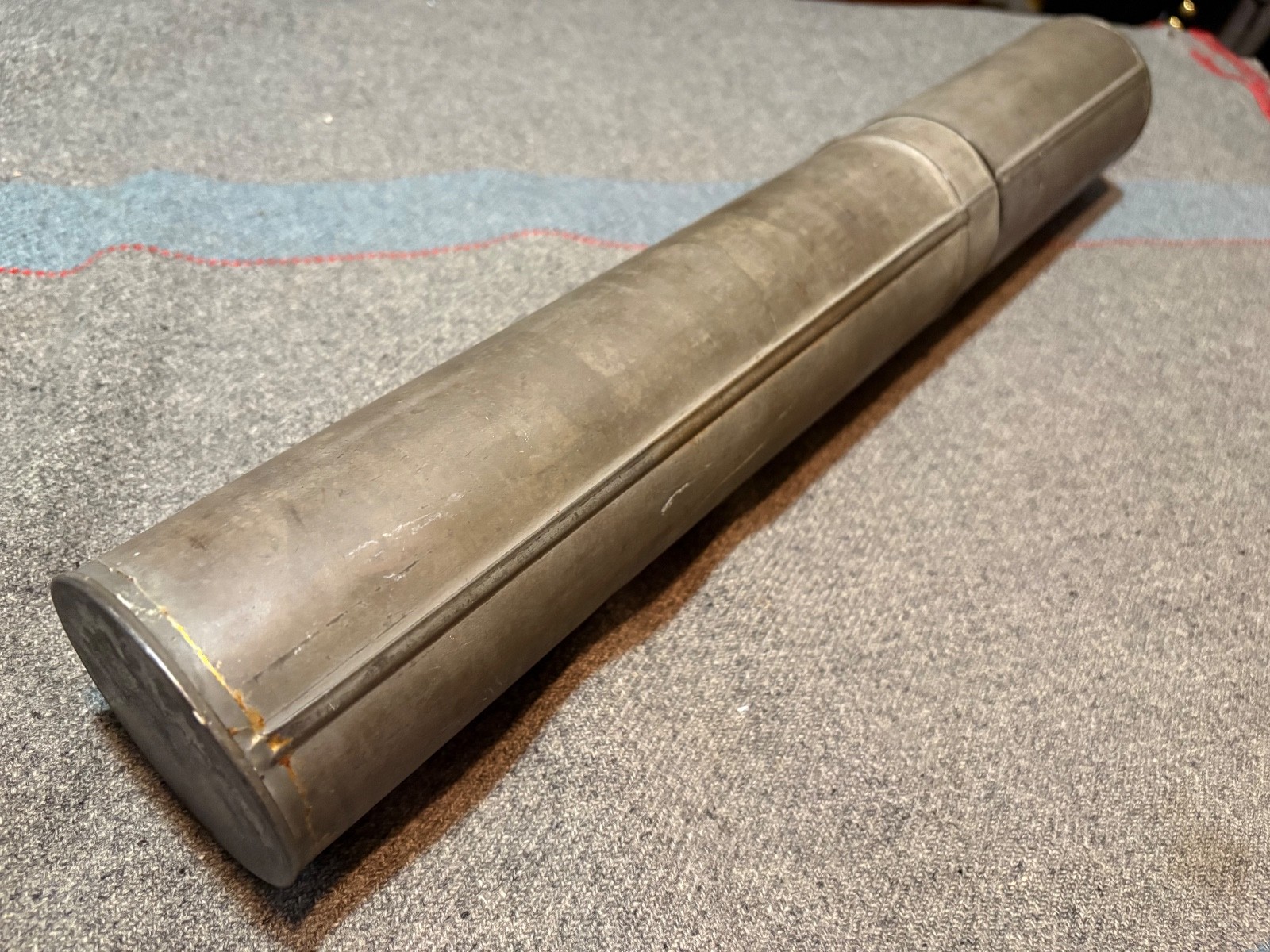 Antique 1920-30’s Tin document or dispatch holder cylinder 18″ long
