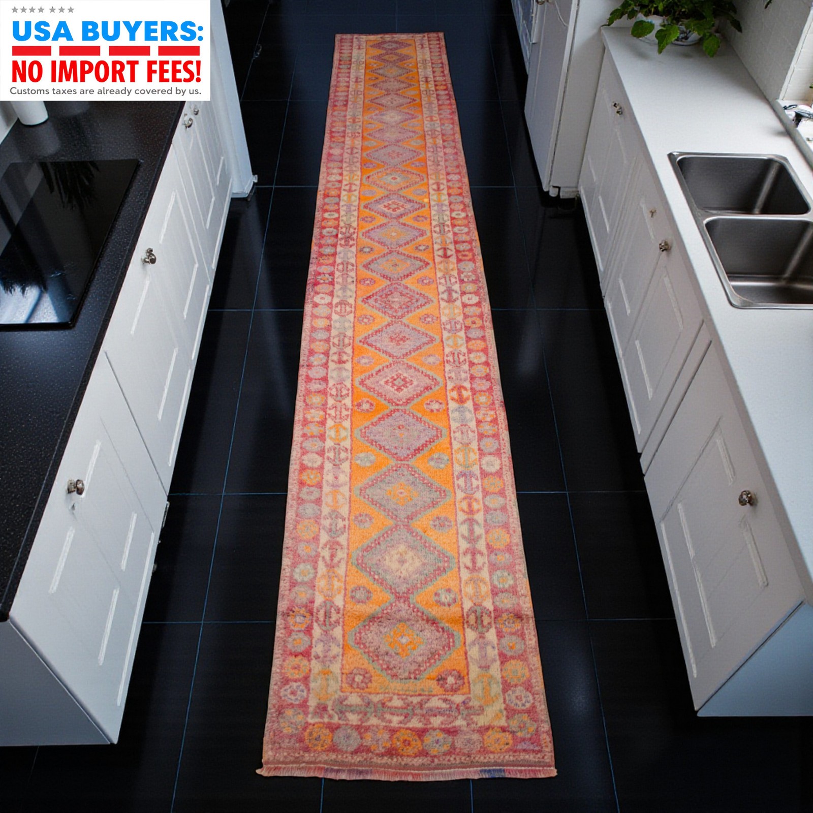 Long Narrow Runner Rug Hand Knotted Turkish Rug Halway Decor 2×14 ft Approx