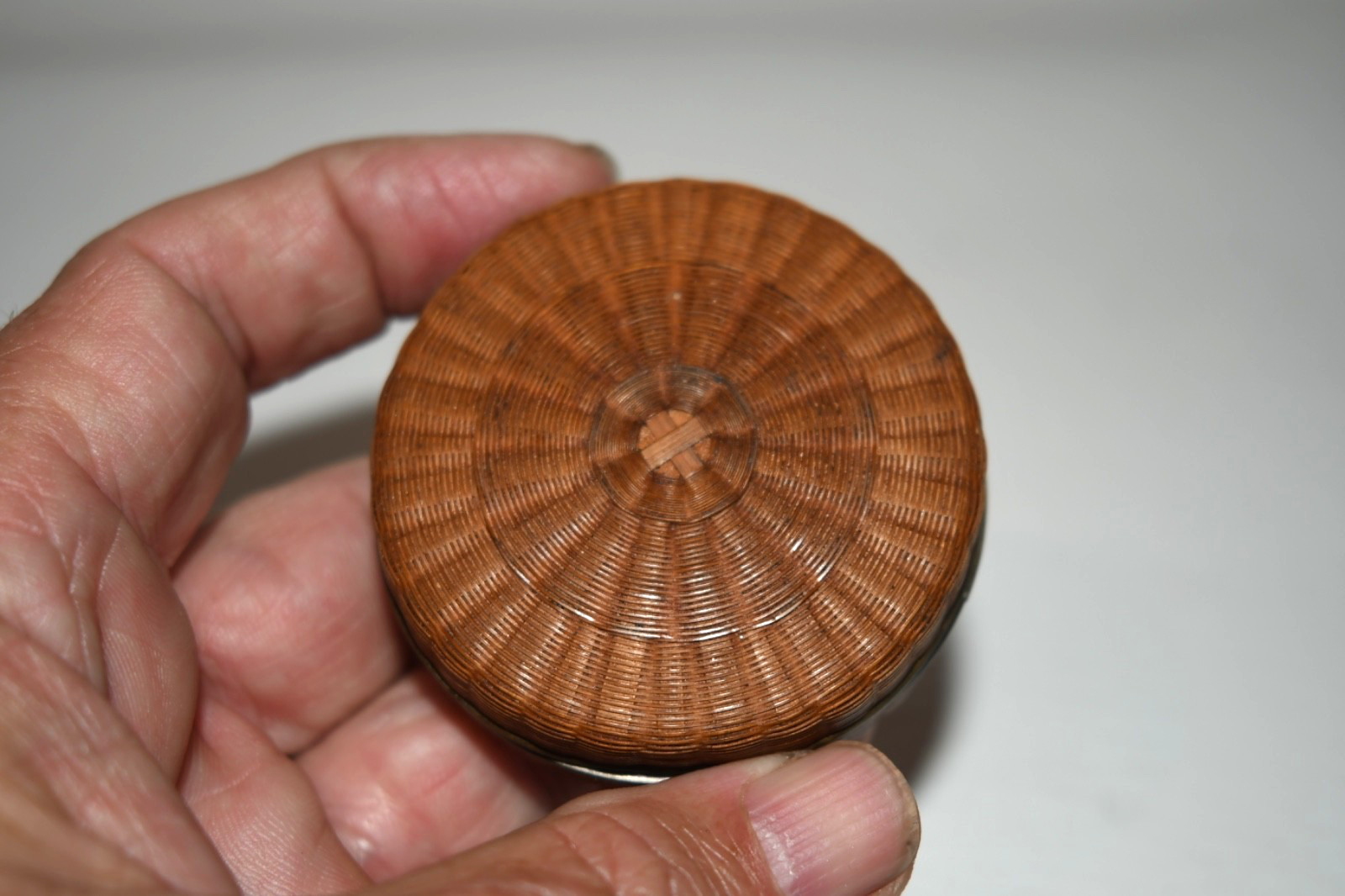 Antique Japanese Small Metal Box with Micro Basketwork dated 1920