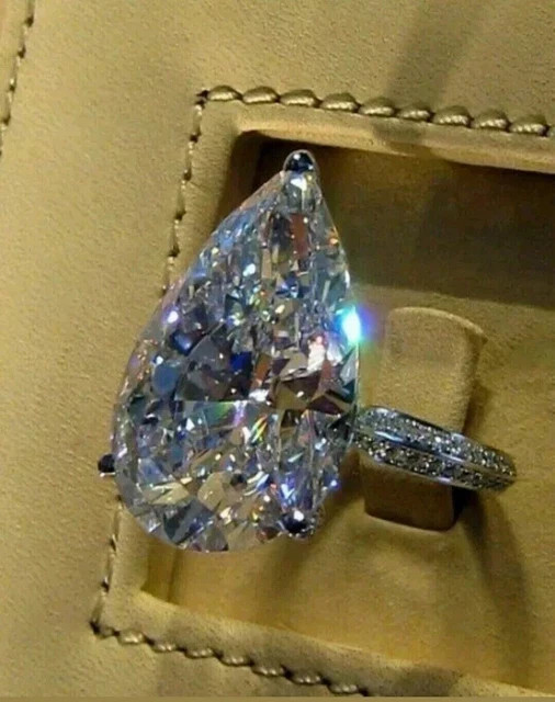 3Ct Pear Cut Lab Created Diamond Solitaire Engagement Ring 14K White Gold Plated