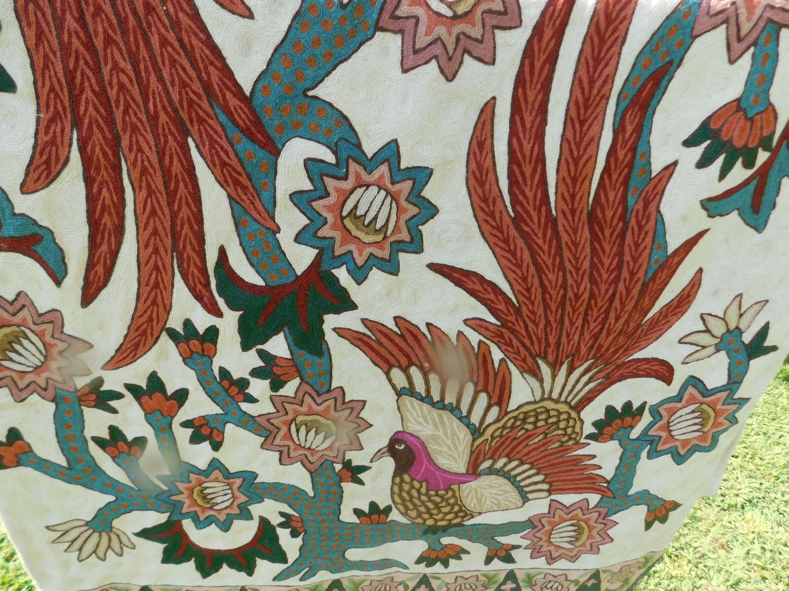 ANTIQUE TAPESTRY WITH BIRDS / PHEASANTS~35″ X 59 1/2″ AND SIMPLY BEAUTIFUL!!!