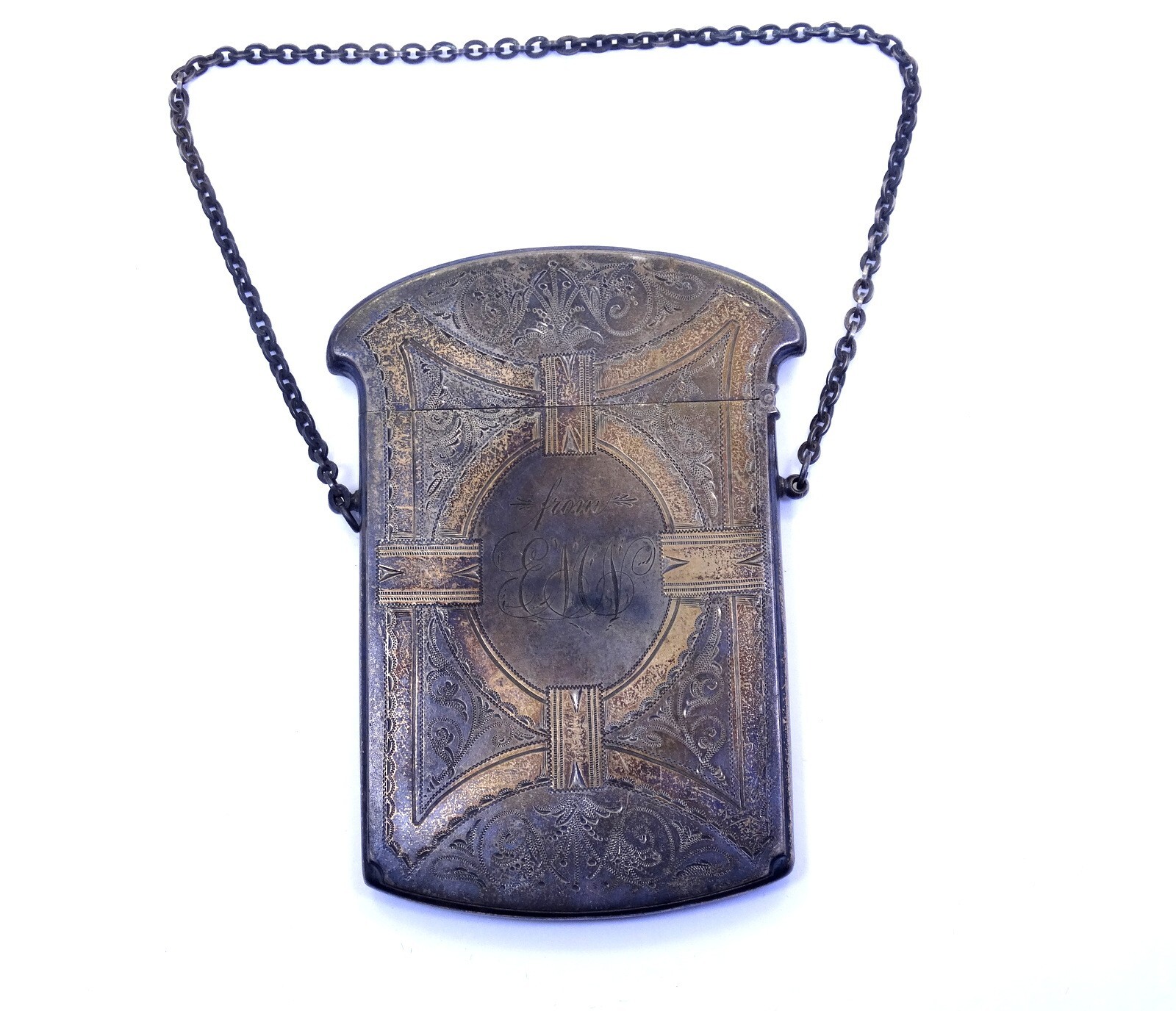 Antique Victorian GORHAM Sterling Silver Hand Etched Business CARD CASE Holder