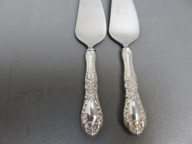 2 Prince Eugene Silver handle Cheese knife spreaders 7″ w/ Gorham ss Blades