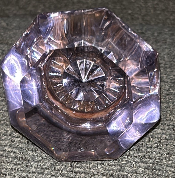 Vintage Antique Single Glass Door Knob Octagon Crystal Brass Manganese Purple