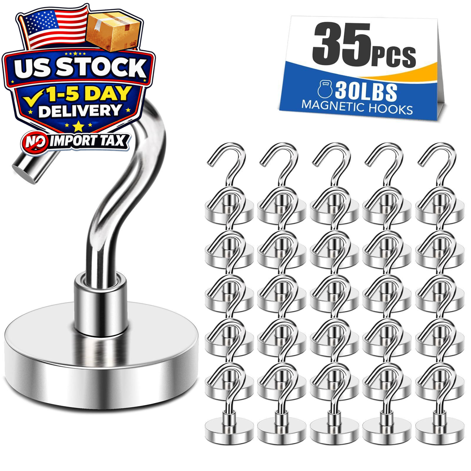 35 Pack Magnetic Hooks Neodymium 30LB Heavy Duty Hooks Cruise Fridge Locker