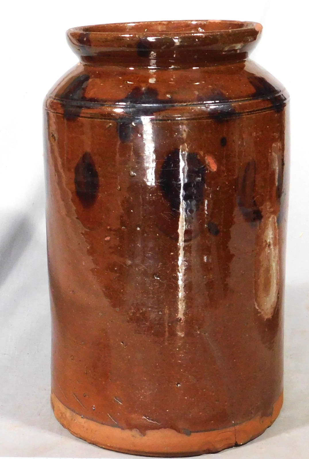Antique Redware Vase Urn Manganese Decorated New England Pottery c1820 13in