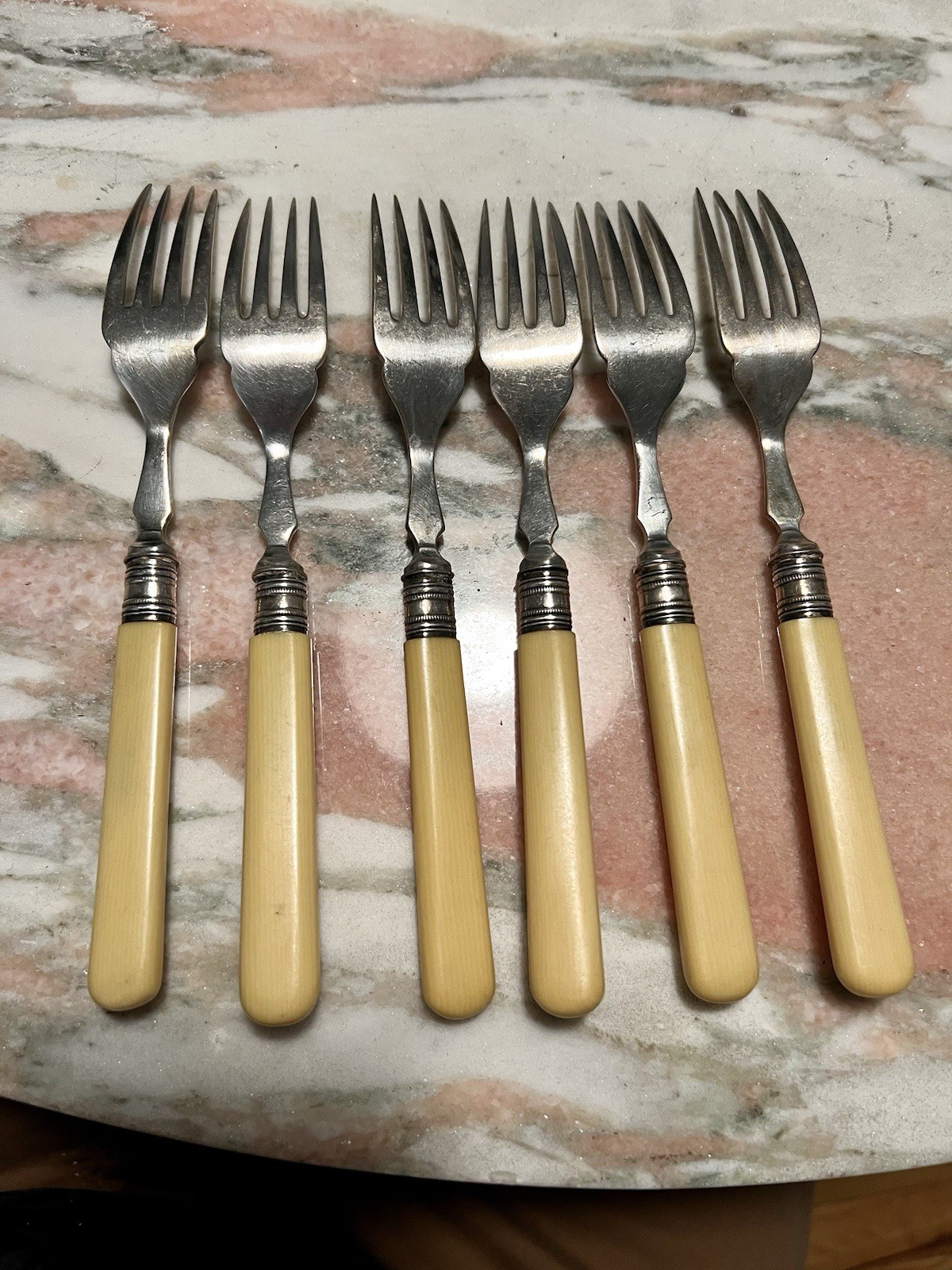 English Silver Plate Fish Set For 6 In Oak Wood Case Sterling Ivorine Handles