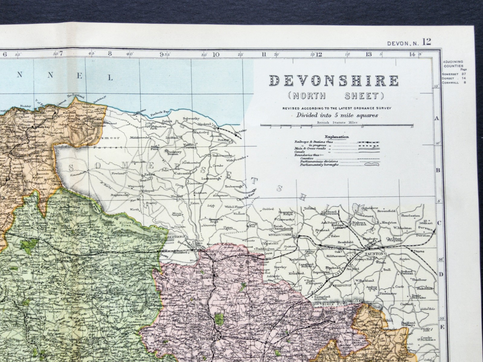 Antique 1903 Large Map – Devon (N) – GW Bacon – Exeter – Barnstaple – Tiverton