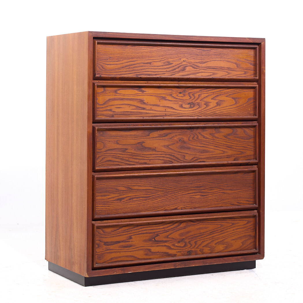 Dillingham Mid Century Pecky Cyprus 5 Drawer Dresser