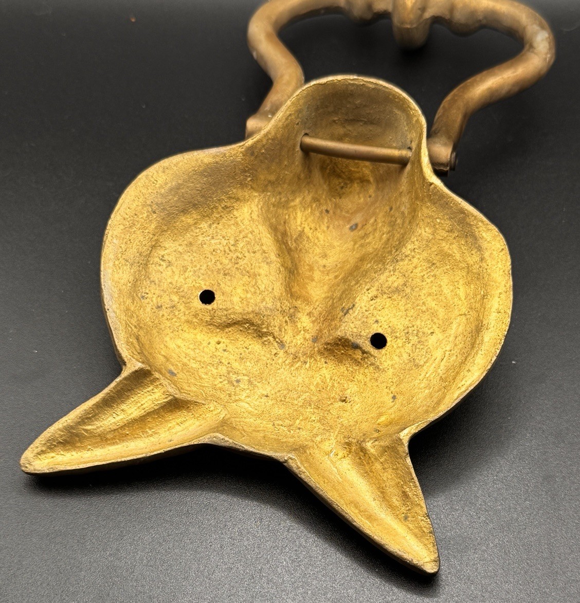 VINTAGE FOX HEAD 6” SOLID BRASS DOOR KNOCKER Wolf Head? Excellent Cond. F/Shp