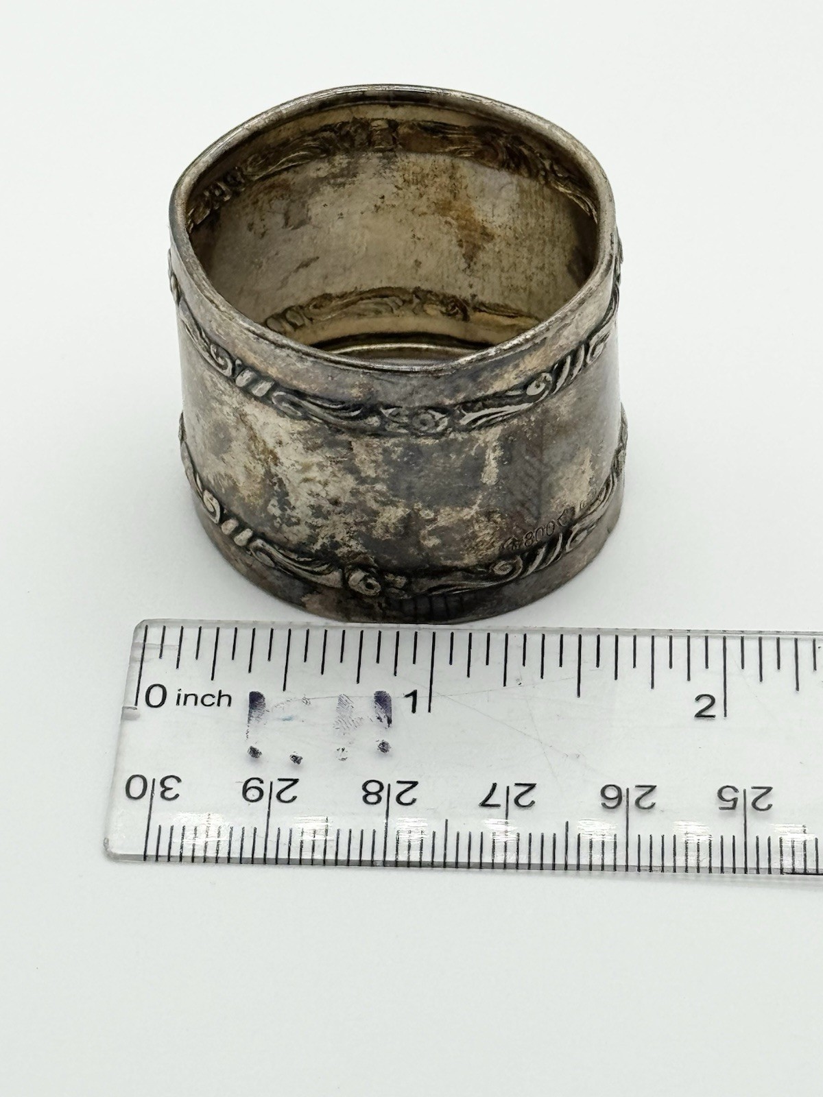 Vintage Sterling Silver 800 Napkin Ring Floral Etched English Victorian 11g T1