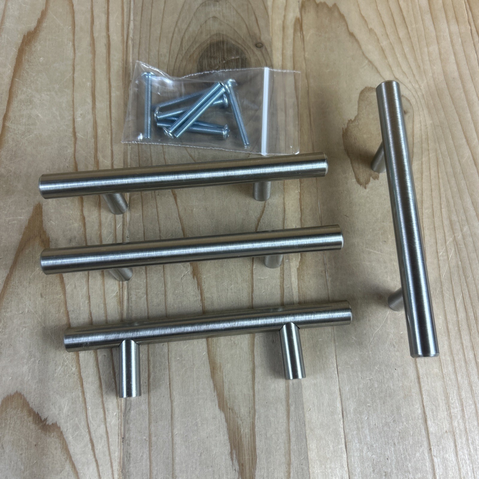 Brushed Stainless Steel Drawer Pull Cabinet Handle Set Of 4 Straight Bar 5.25 in