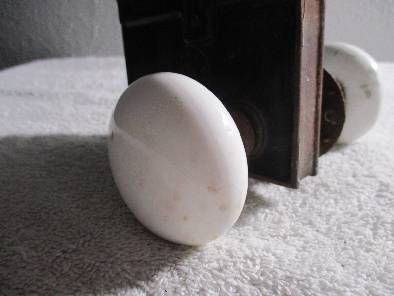 ANTIQUE VINTAGE CORBIN WHITE PORCELAIN DOOR KNOB LOCK SET DEADBOLT HARDWARE WORK