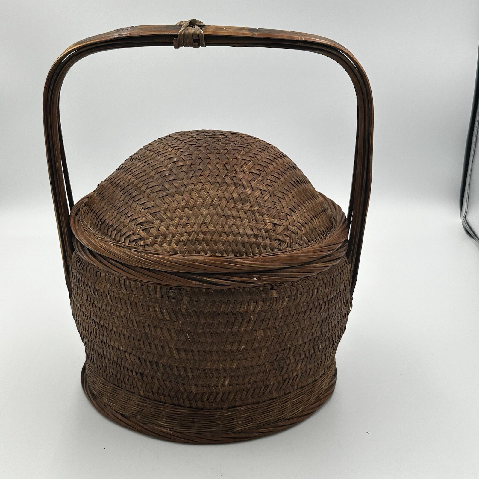 Antique Chinese WEDDING BASKET Woven Bamboo