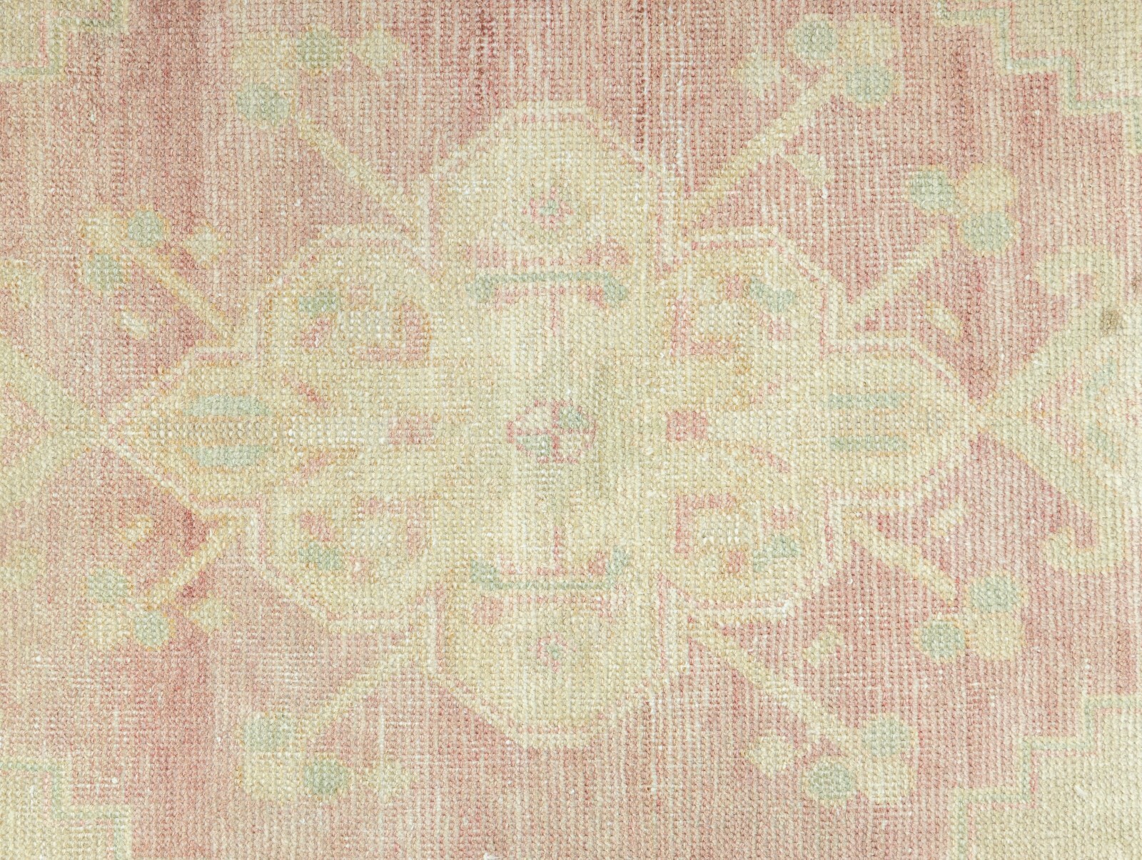 Vintage Handmade Turkish Oushak Wool Mat Rug 1’7″ × 3’5″ ft – Soft Rose Green