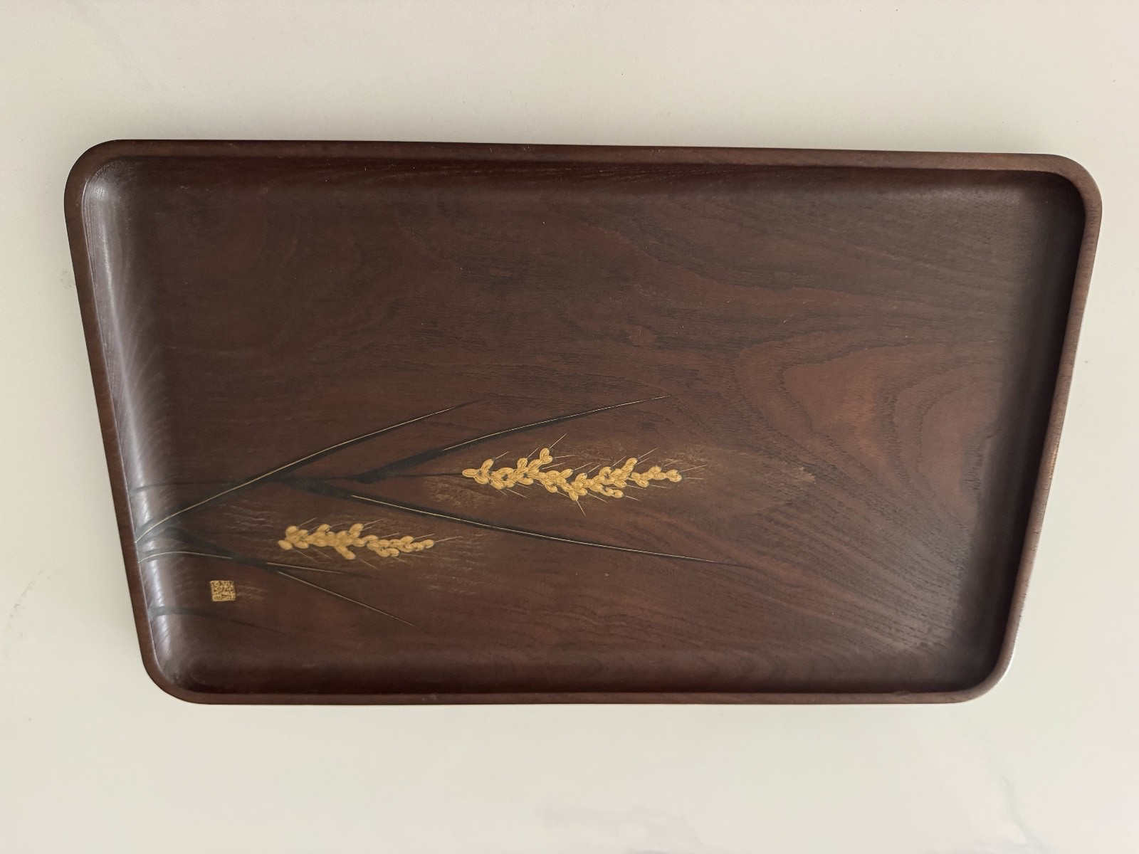 TRAYKaraki wood carving inlaid TEA CEREMONY Japan antique tea 9.5 X 15 INCHES