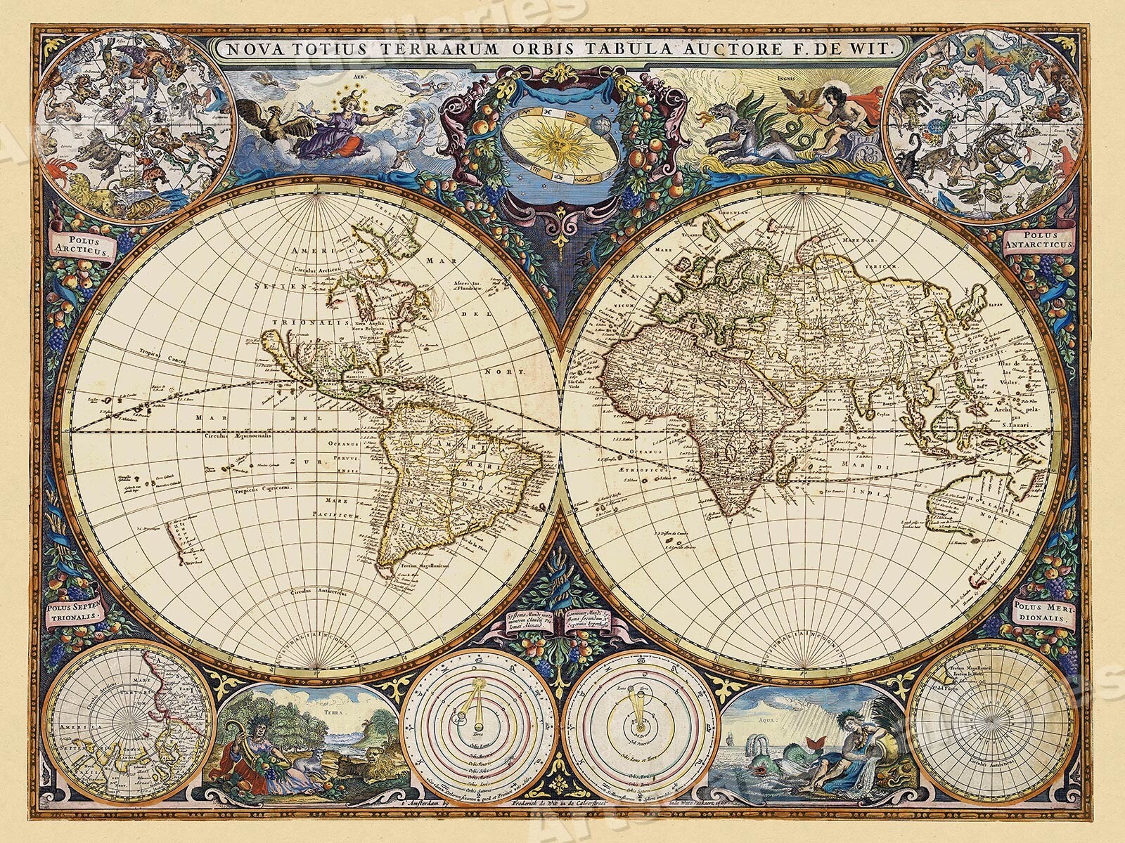1660 de Wit Vintage World Celestial Historic Elemental Map – 24×32