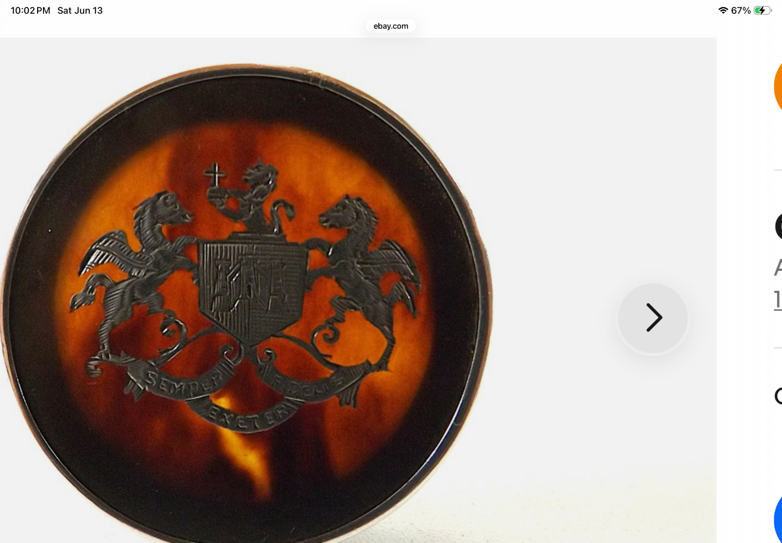 Victorian Sterling Silver & transparent top Pique Box Coat of Arms Exeter Crest