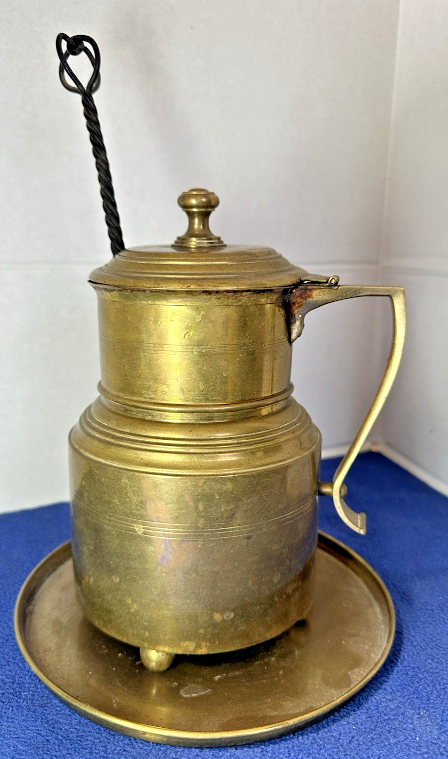Vintage Brass Fire Starter w/ Wrought Iron Pumice Cape Cod Shop w/Underplate