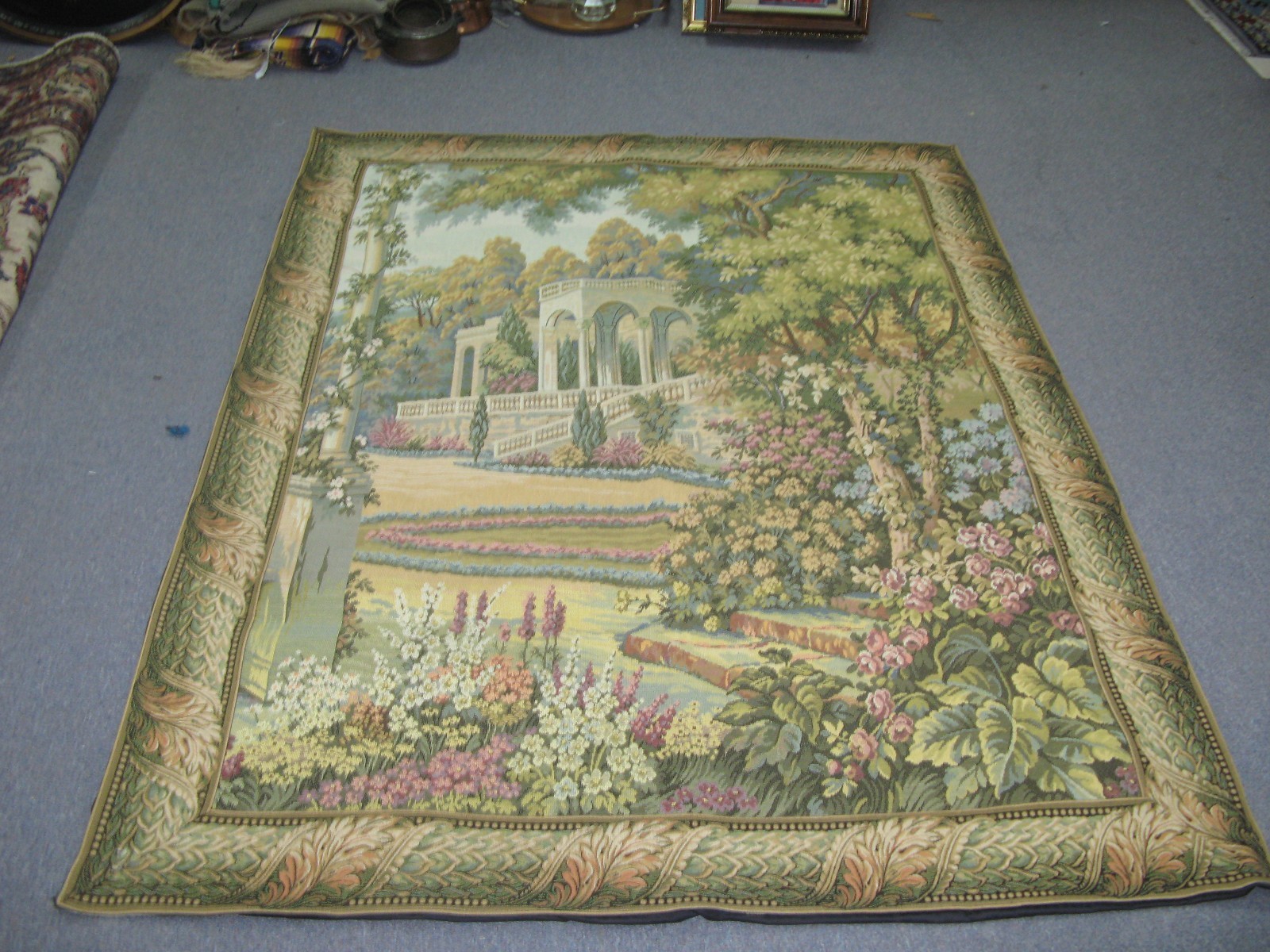 European Woven Jacquard Tapestry Lake Como Italian Gardens 46″ x 64″ Excellent