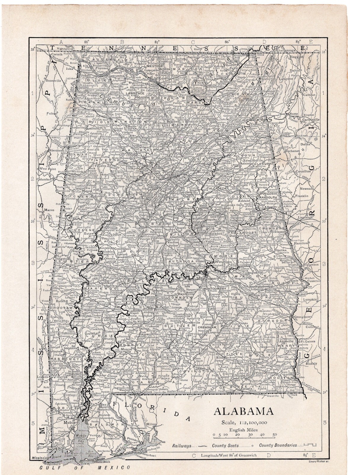 ALABAMA – Railroad Counties Florida Detailed 1911 Original Antique Map w Video