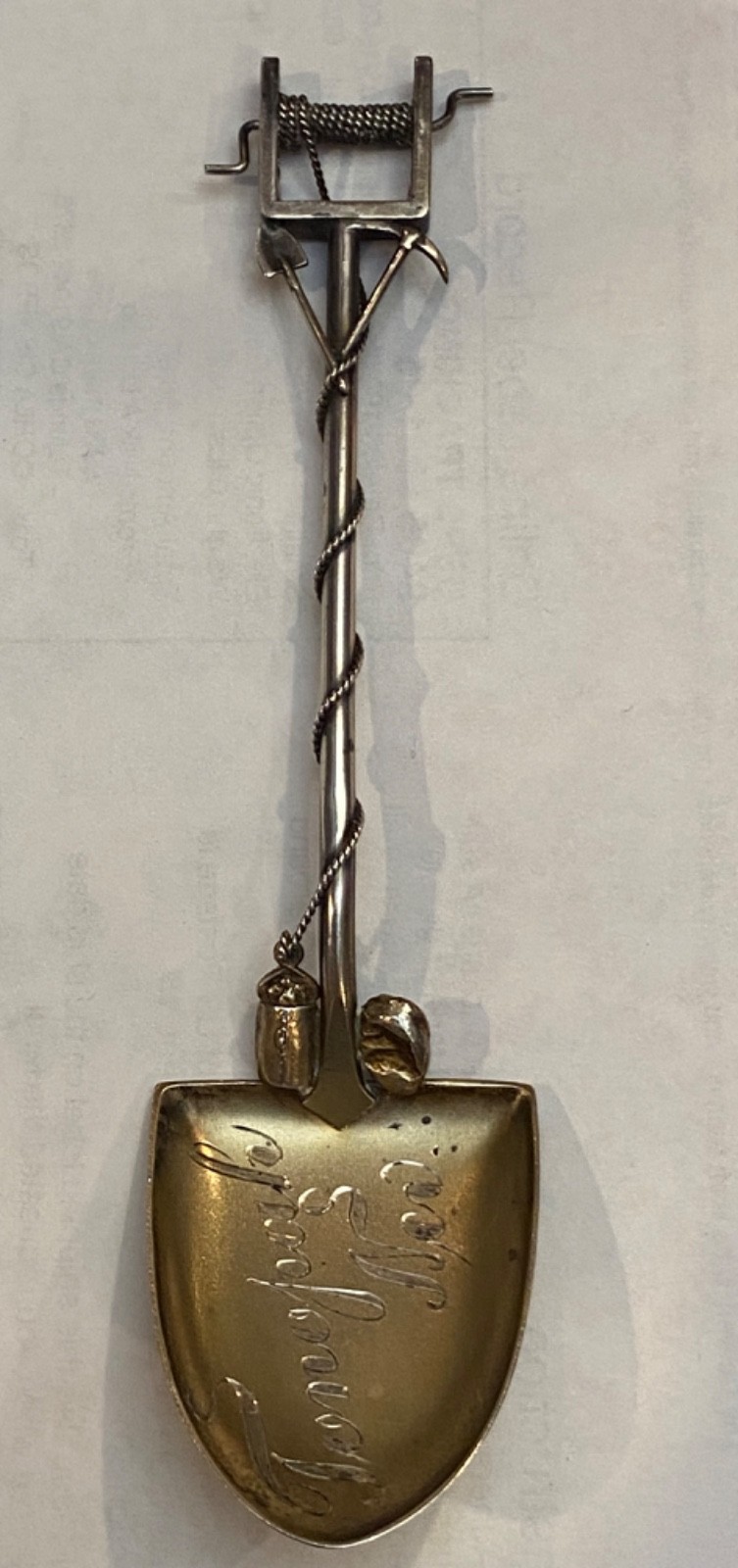 Tonopah Nevada Figural Mining Winch Sterling Souvenir Spoon W/ pick & shovel