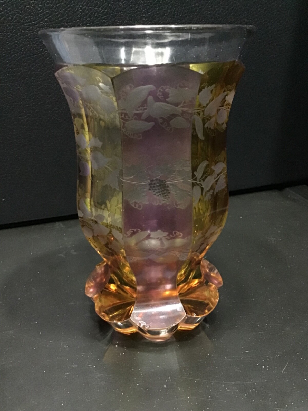 1850’s Biedermeier Czech Bohemian Cut Yellow/Purple Glass 5” Cup: Lendl Estate