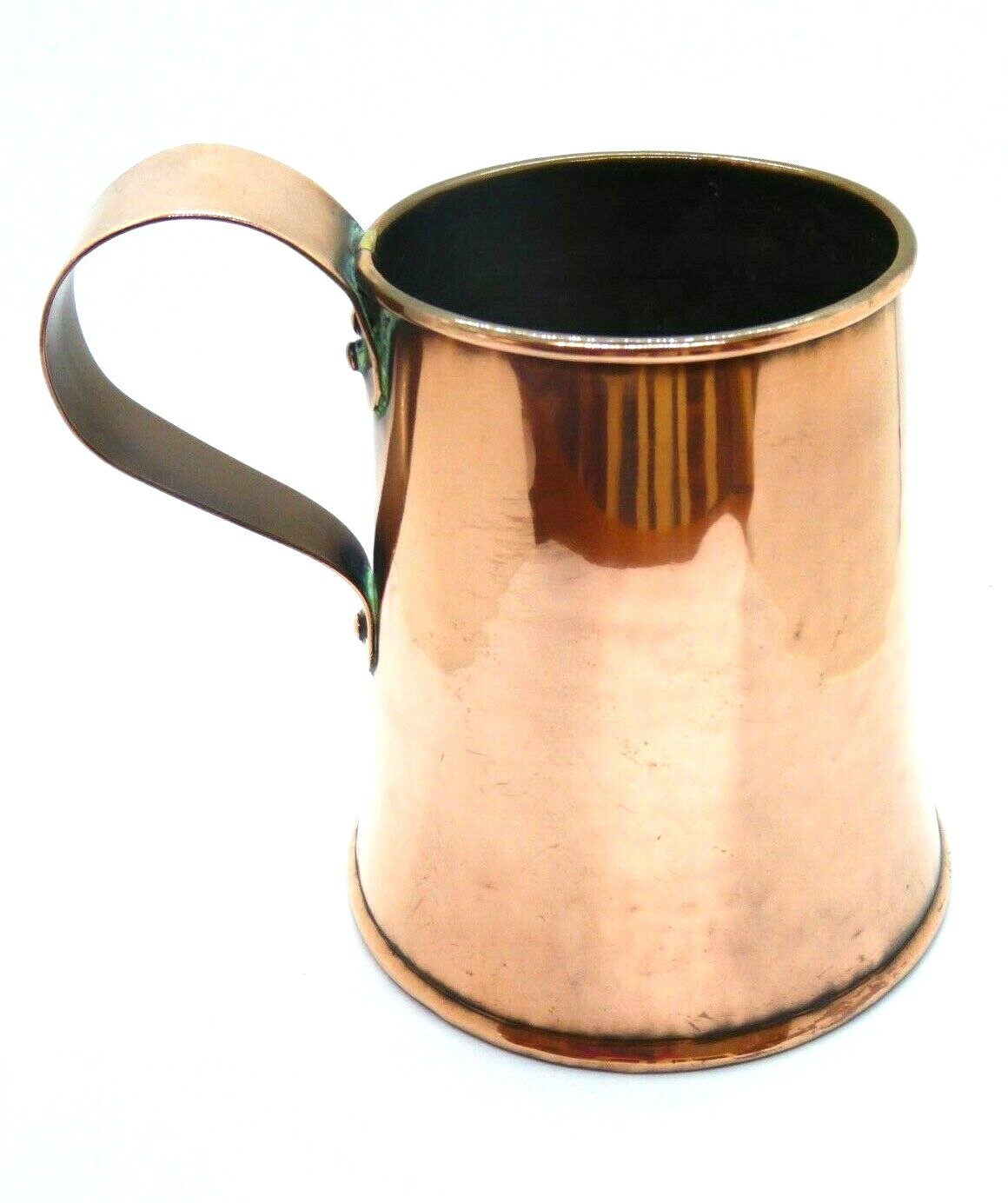 Antique Large Copper Tavern Pot With Keyed Seam & Riveted Strap Looped Handle