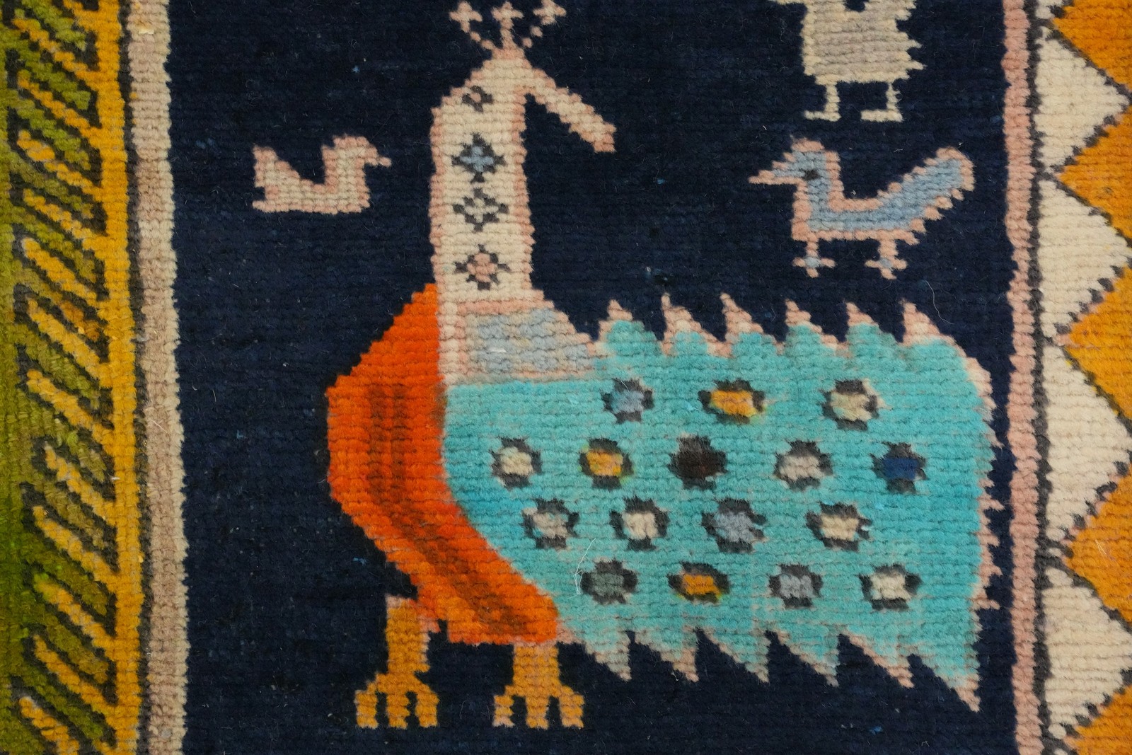 Animals Design Blue Wool Hand-made Tribal Rug Geometric Traditional Carpet 4×8