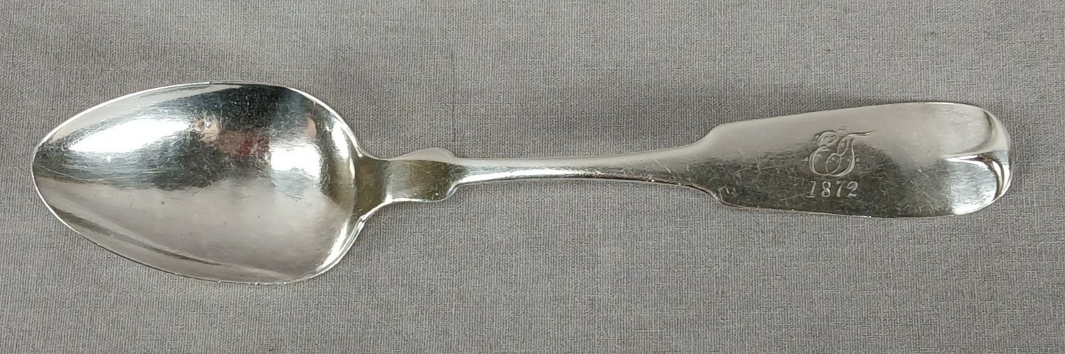J. B. McFadden Pittsburgh Coin Silver 7 1/8 Inch Spoon Monogrammed 1872