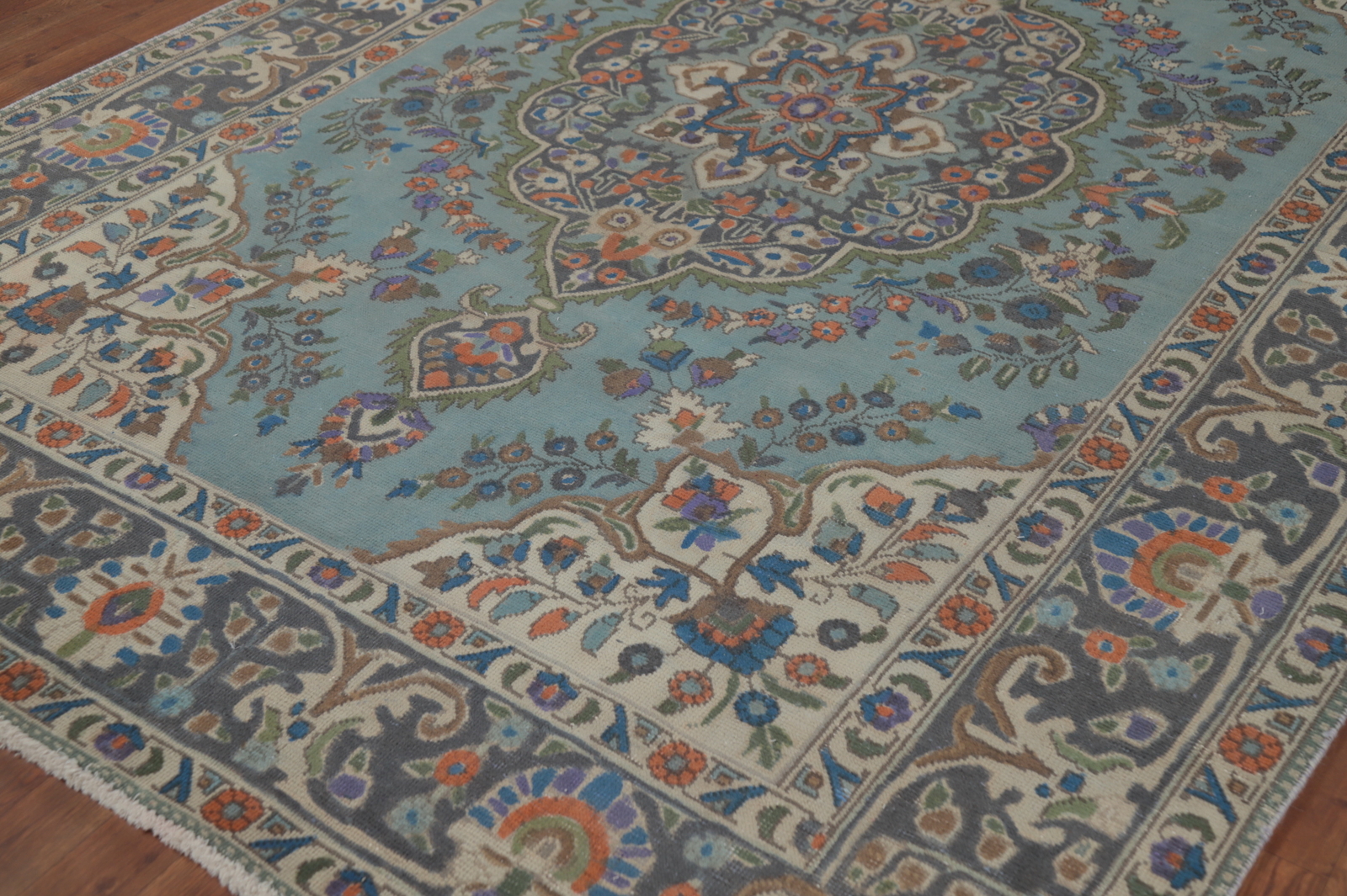 Light Blue/ Gray Wool Over-Dyed Handmade Traditional Room Size Area Rug 7×10