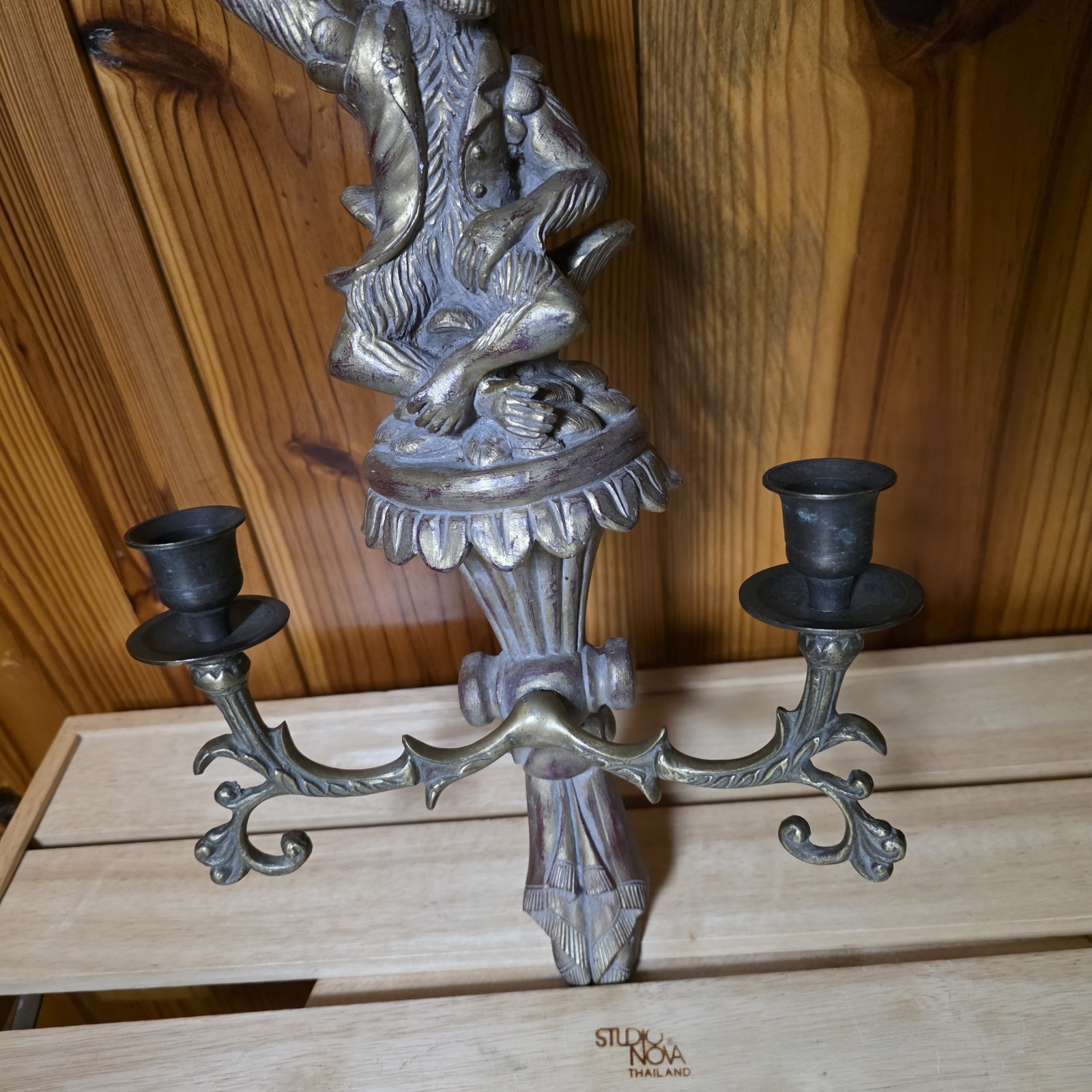Monkey Palm Tree Double Sconce Gold MCM Hollywood Regency Chinoiserie Baroque