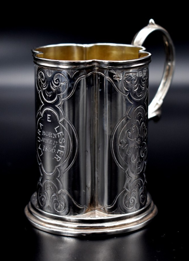 Antique Victorian Solid Silver Tankard Mug George Unite 1864 Unusual Shape