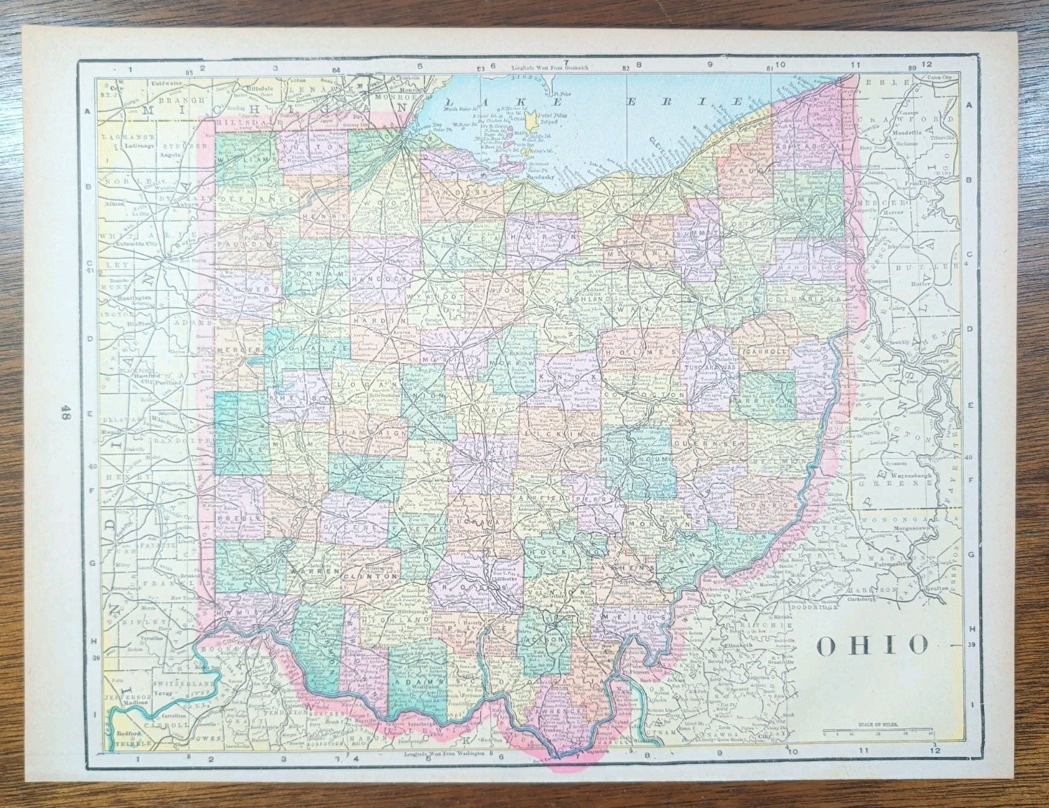 Vintage 1897 OHIO Map 14″x11 Old Antique Original CINCINNATI HAMILTON MIDDLETOWN