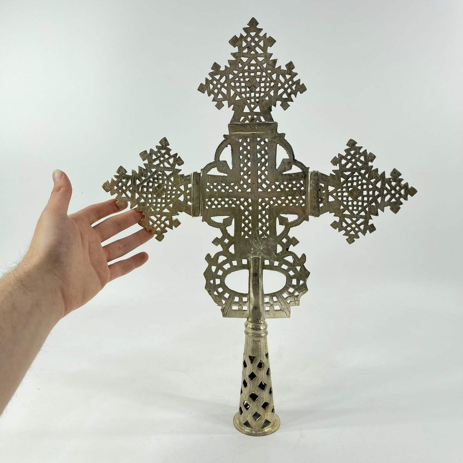 Silver Colored Coptic Processional Cross Ethiopia