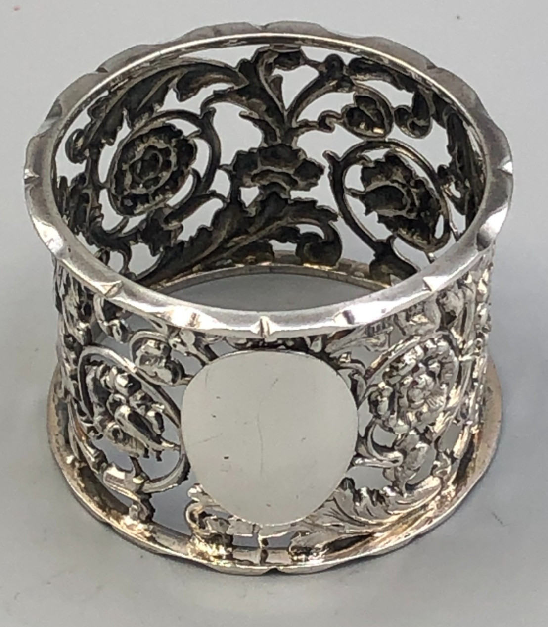 Vintage Ornate Sterling Silver Napkin Ring with English Hallmarks