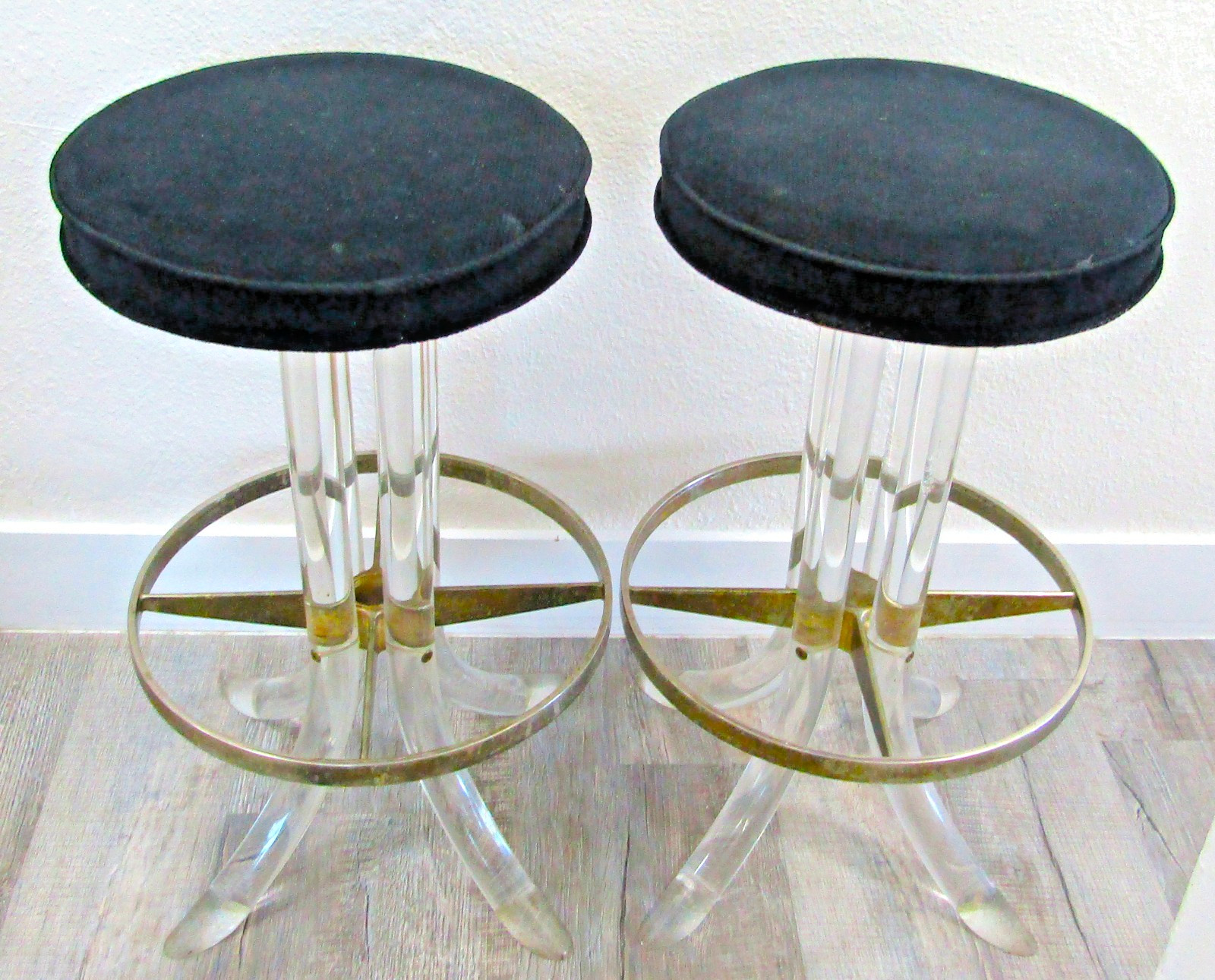 Pair of Hollywood Regency Lucite and Chrome Swivel Stools by Hill Manufacturing