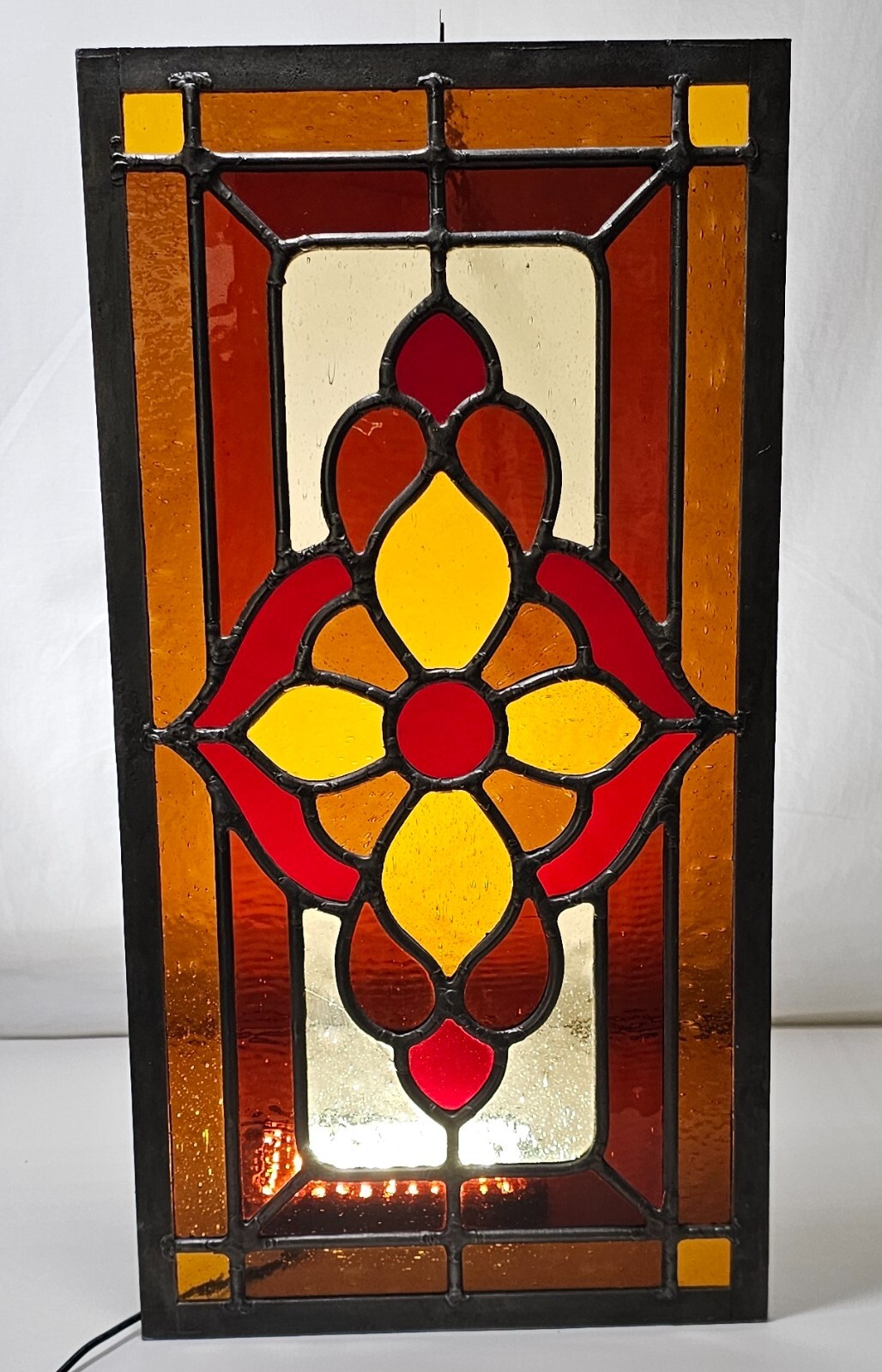 Vintage Handcrafted Glass Window Panel. Marked. 20 1/8″ X 10 1/2″ Small Crack