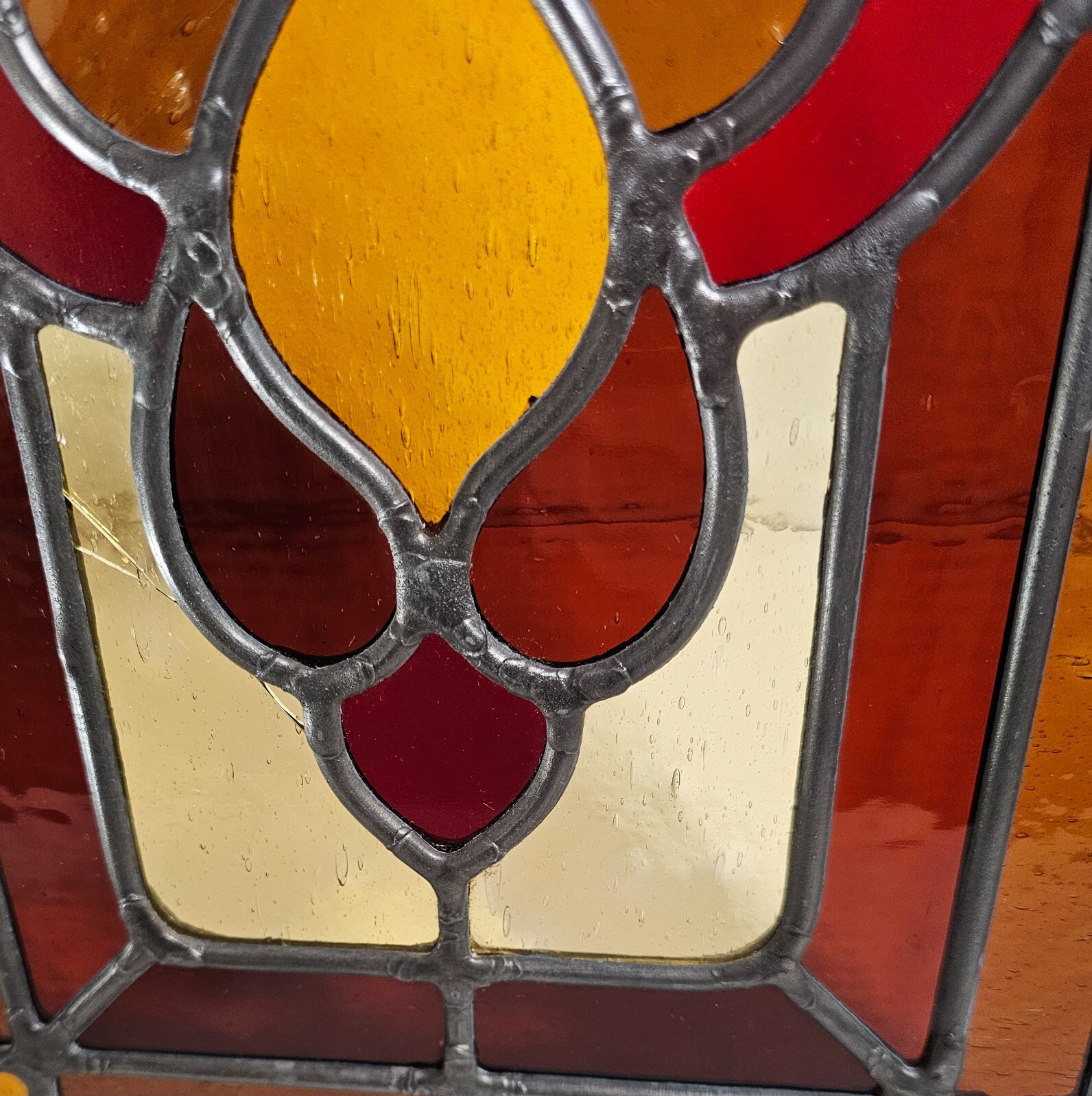 Vintage Handcrafted Glass Window Panel. Marked. 20 1/8″ X 10 1/2″ Small Crack