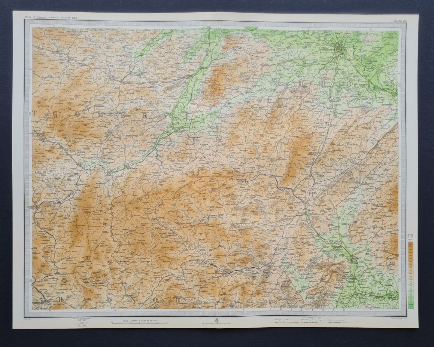 Antique 1903 Map – Montgomery – Welsh Marches – Shropshire – Ludlow- Bartholomew