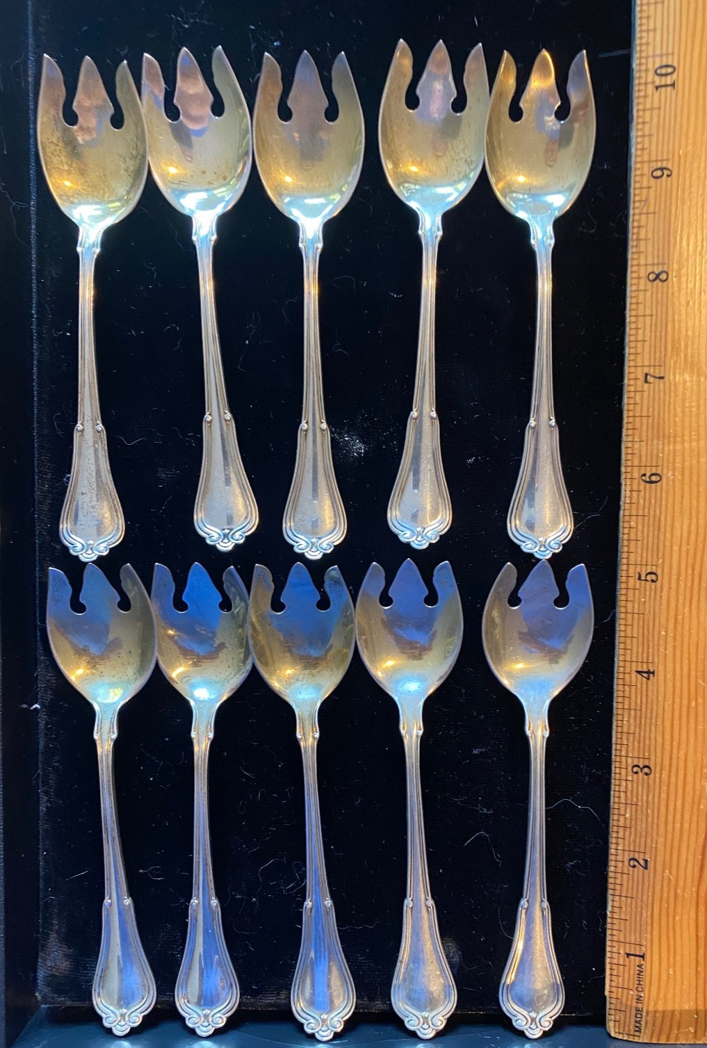 GORHAM NORFOLK STERLING SILVER SET OF 10 REAL ICE CREAM FORKS 1 BID MORE AV.