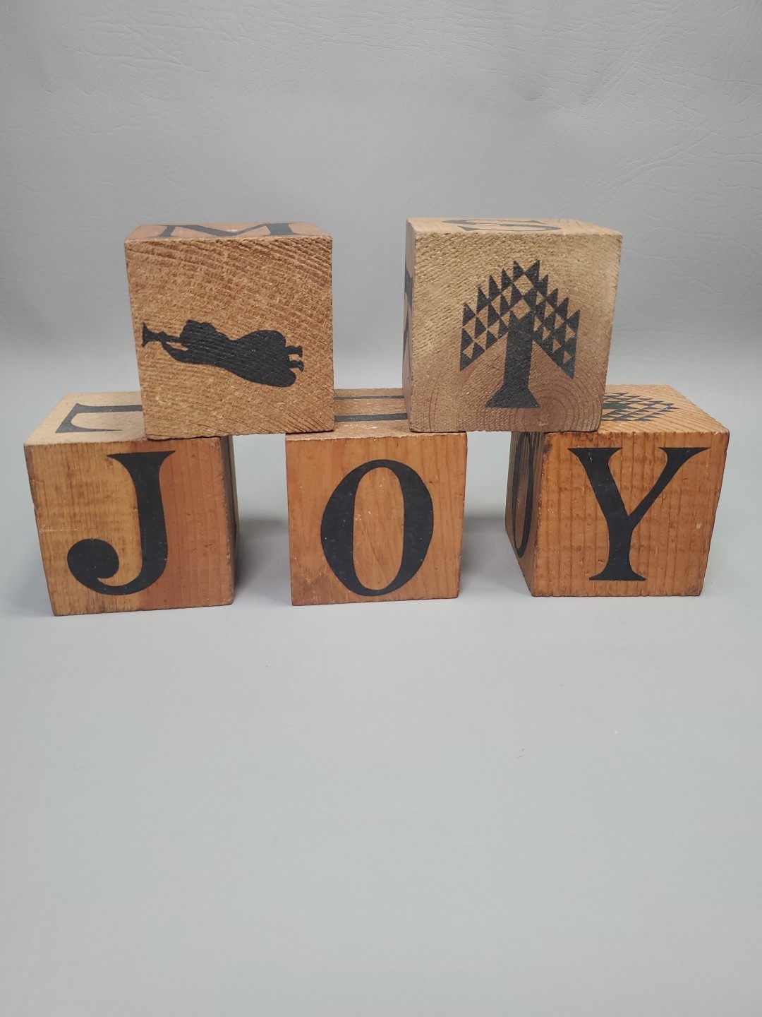 RARE Antique Primitive Wood Chatter Blocks Lot 5 Americana Toy Alphabet Animals
