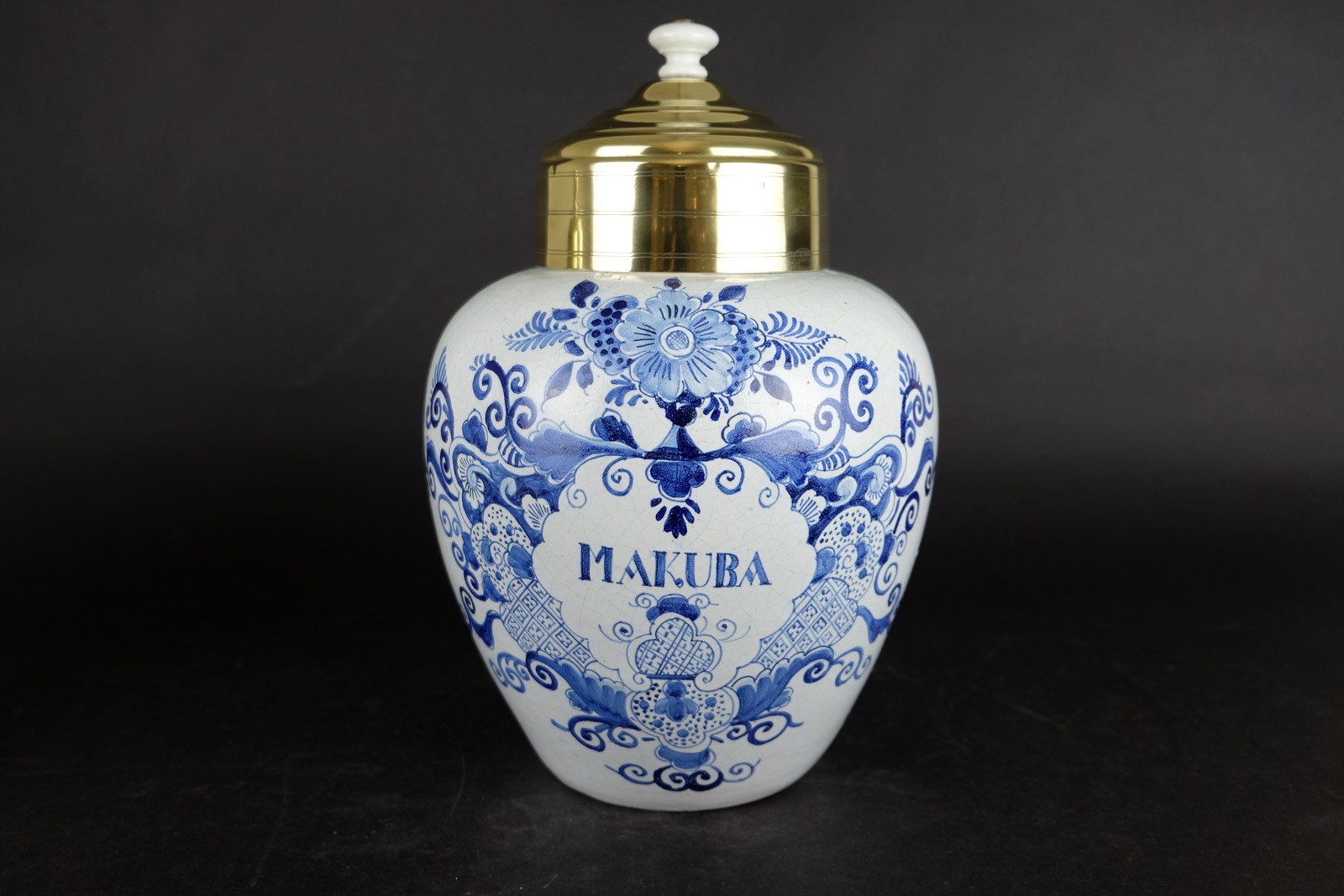 Makuba Tobacco Jar Delft Vintage Holland blue and white ware Handpainted & mark.