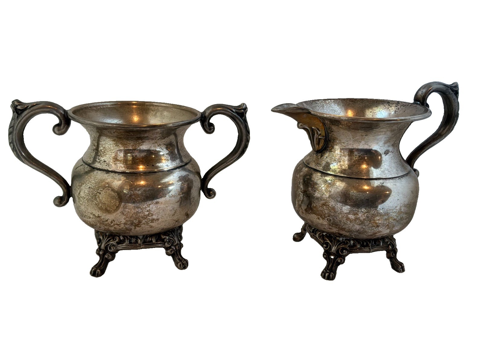 Vintage Birmingham Silver Co Silver On Copper Creamer & Sugar Bowl Set