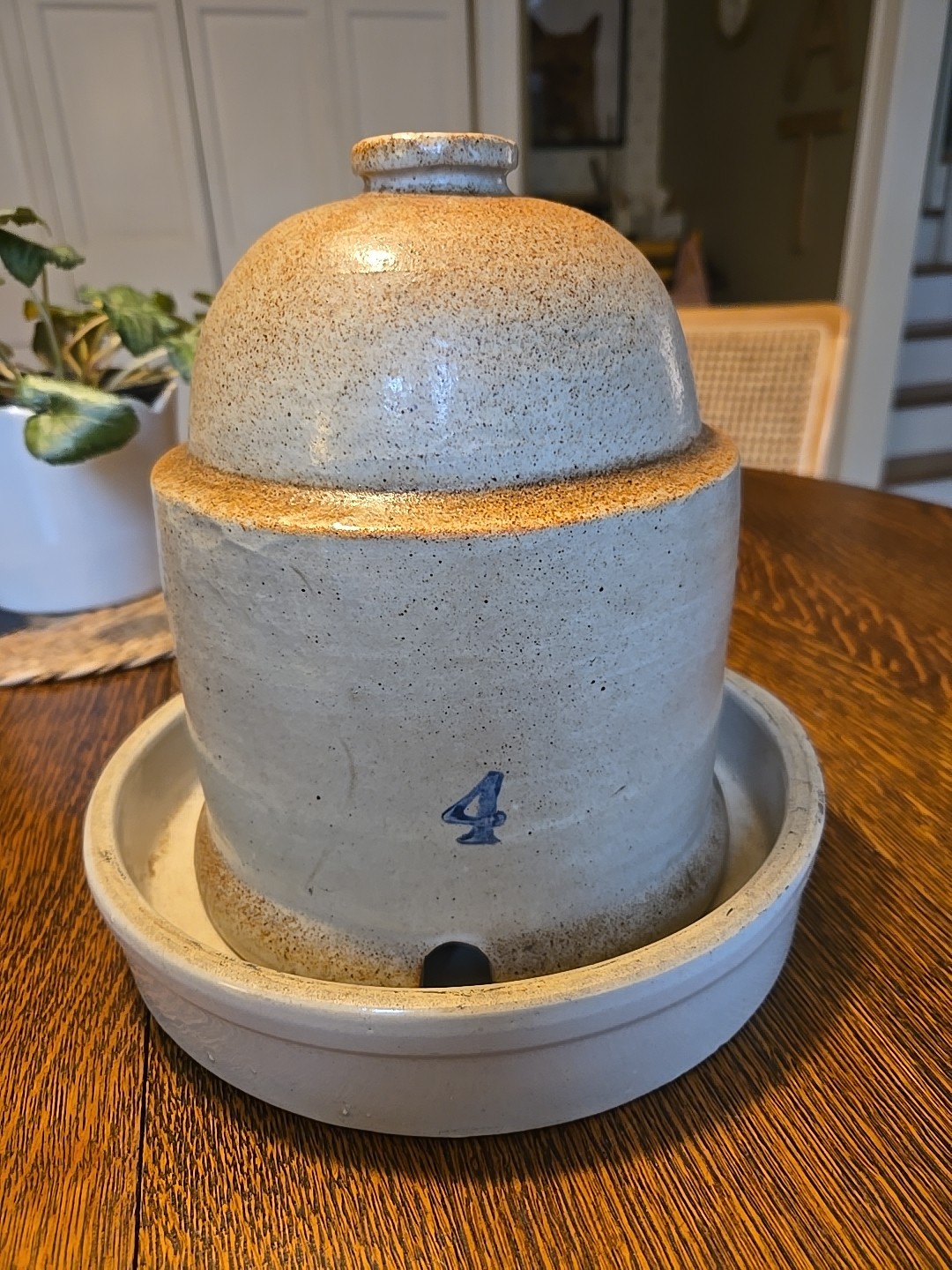 Antique Stoneware Poultry Chicken Waterer Feeder #4 Crock Primitive Farm