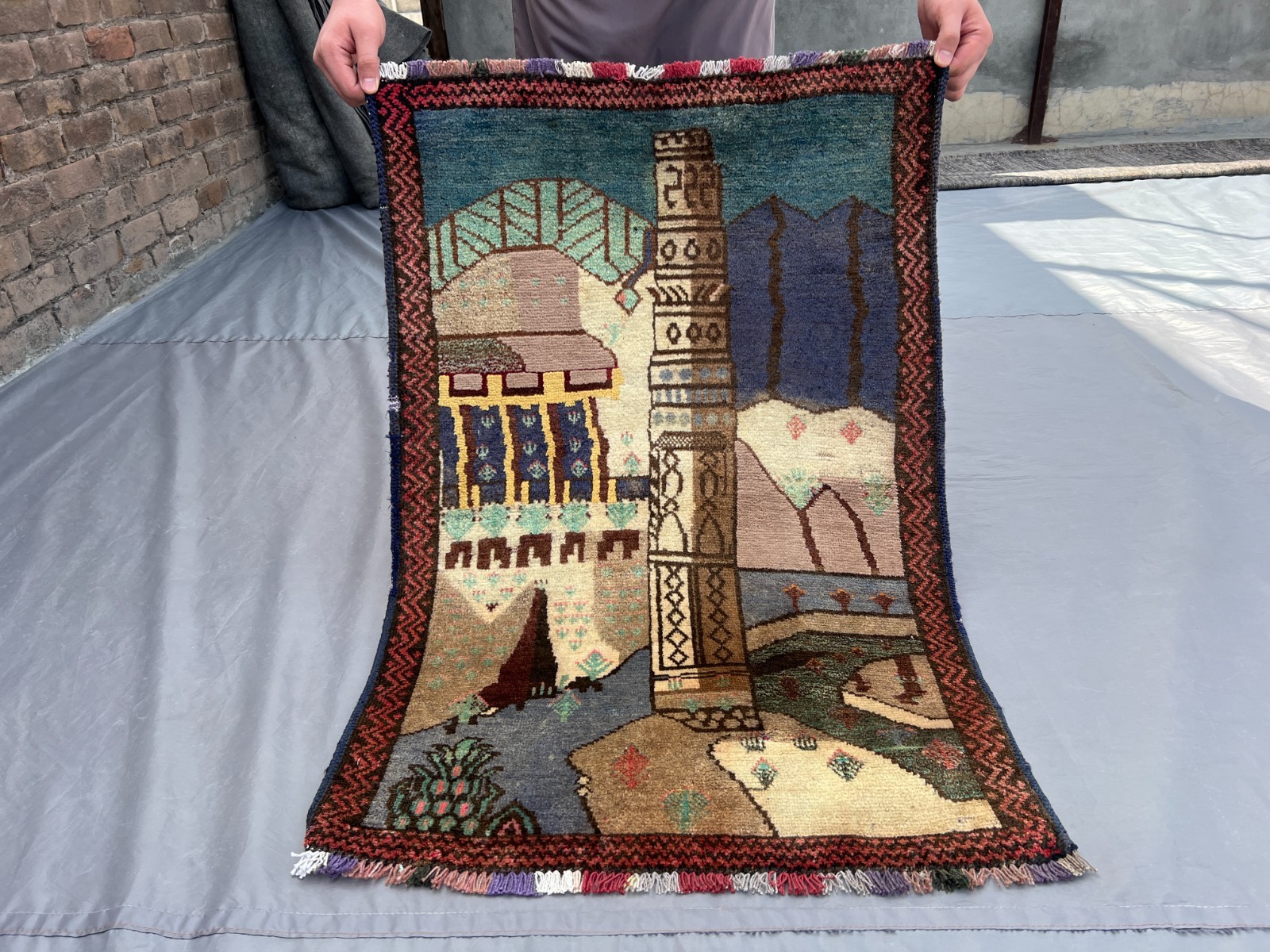 2.1×3.2 ft Vintage Afghan Baluchi Rug – Hand Knotted Tribal Scene Wool Carpet
