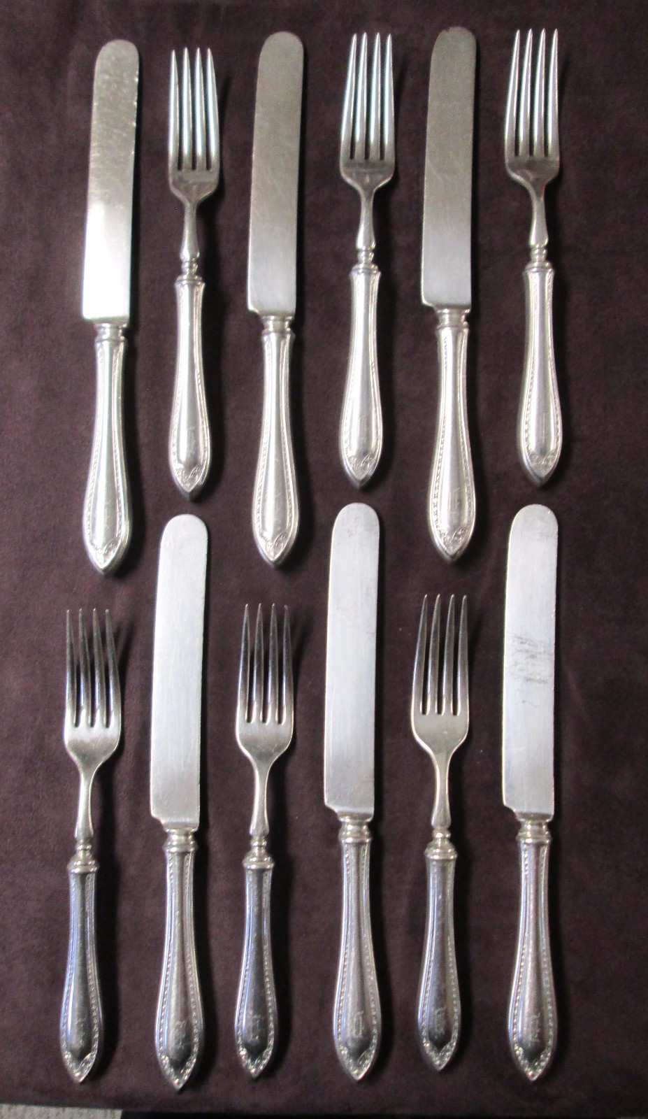 SHERATON 6 Each Hollow Handle Dinner Forks & Dinner Knives Silverplate 1910 bu